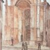 1950's Modernist/ Cubist Painting - Figures At French Cathedral