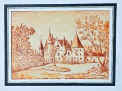 1950's Modernist/ Cubist Painting - Orange Autumnal French Chateau