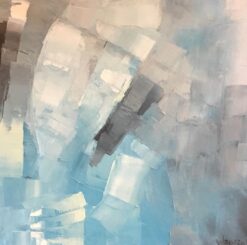 Square Abstract Cubist Style Portrai, Blue Colour Original Oil Painting, Signed