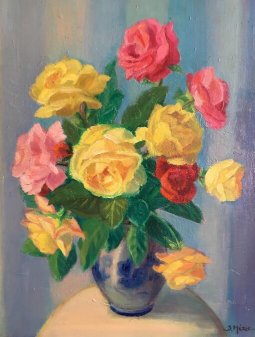 Classical Bouquet of Roses, French Artist, Signed