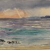 1900's English Impressionist Watercolor Painting Beautiful Sunset Onto Blue Sea