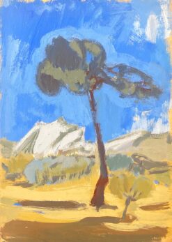 1900-1999 German Modernist Oil Painting Sun Scorched Landscape & Tree
