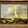Fine French Marine Oil Painting Fishing Boat on Choppy Seas, signed original