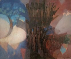 1960's French Modernist Signed Oil Painting Fusion of Colors & Shapes