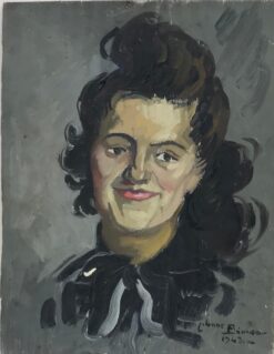 19400's French Impressionist Signed Oil Portrait of Lady with Brown Hair