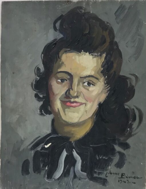 19400's French Impressionist Signed Oil Portrait of Lady with Brown Hair