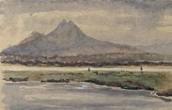 1900's English Impressionist Watercolor Painting Cliffs In The Distance