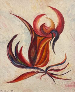 1900-1999 Original French Expressionist Oil Painting Vibrant Red Flower