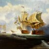 Very Large British Oil depicting famous Naval battle