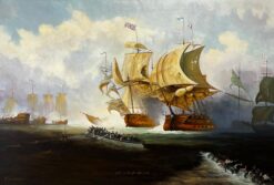 Very Large British Oil depicting famous Naval battle