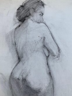Mid 1900-1999 French Charcoal Drawing - Portrait of a Standing Nude Women