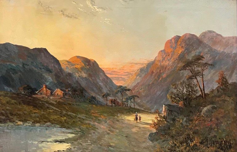F E Jamieson Highland Glen Sunset Oil Painting Mother Child Returning Home - Image 2