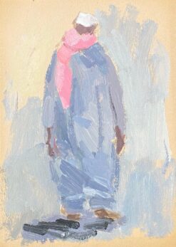 1900-1999 German Modernist Oil Painting Figure Study in Blue with Pink Scarf