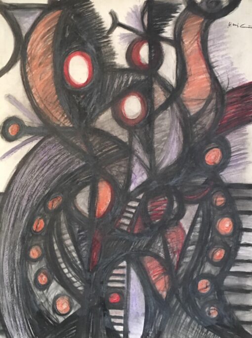 Dark Structure, Abstract Surrealist Original Oil Painting, Signed