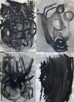 SET OF 4 - ORIGINAL 1970'S FRENCH ABSTRACT BLACK & WHITE PAINTINGS