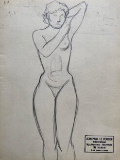 Mid 1900-1999 French Original Line Drawing sketch Nude Lady - Stamped