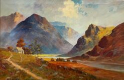 Large Antique Scottish Highlands Oil Painting in Gilt Frame Pitlochry Perthshire