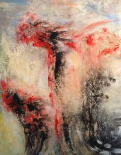 Large Abstract Oil, Red and Black, Signed