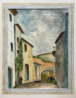 1950's Modernist/ Cubist Painting - Blues and Green French Landscape