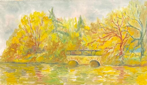 Golden Color Lake Landscape Beautiful French Impressionist Oil Painting