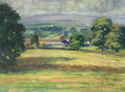 BARBARA DOYLE 1970's MODERN BRITISH OIL PAINTING - Green House Landscape