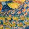 Fish and Loaves, Surrealist Abstract Oil Painting, Signed