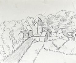 1950's Modernist/ Cubist Painting - Fine Pencil Drawing French Landscape