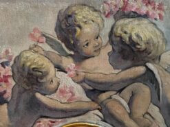 Fine Antique French Rococo Scrolled Oil Painting Cherubim Playing - over door