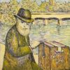1950's French Painting signed The Busker River Seine Paris