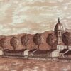 1950's Modernist/ Cubist Painting - Sepia French Landscape