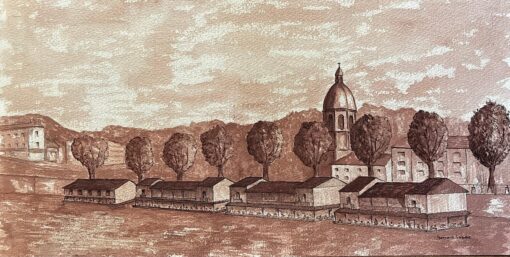 1950's Modernist/ Cubist Painting - Sepia French Landscape