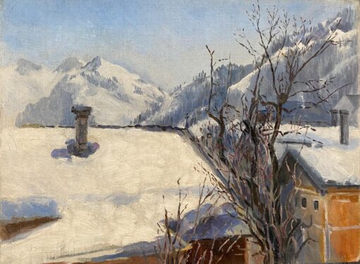 Winter Scene Tirol Kitzbuhel, Impressionist Landscape, Signed Oil Painting