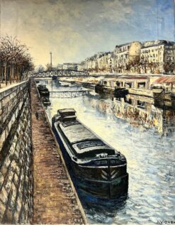 The River Seine Paris Huge French Post Impressionist Signed Oil on canvas