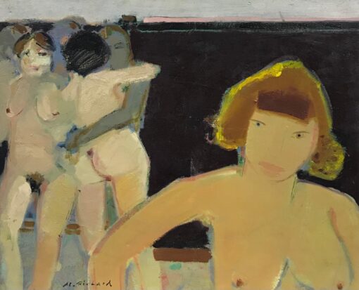 French Modernist Signed Oil - Nude Women Lovers Figurative Group, 1900-1999