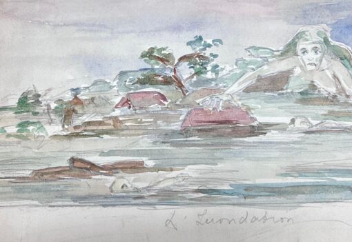 1930's French Impressionist Mythical Sea Figure Arising Over The Sea