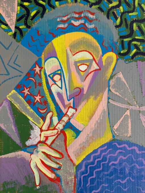 French Cubist Abstract 1970's Painting - Strong Fauvist Color palette