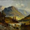 Antique Scottish Highlands Landscape Signed Oil Painting River through Glen