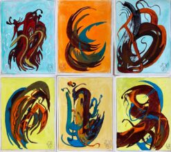 Set of 6 Original French Abstract Oil Paintings - each Signed & Dated