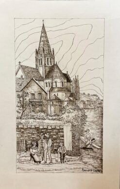 1950's Modernist/ Cubist Painting - Posed Family By French Church