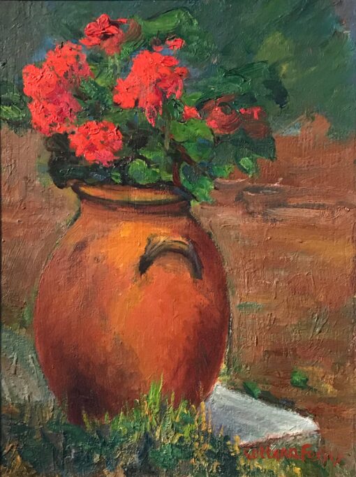 Flowers in Terracotta Pot - French Impressionist Oil Painting