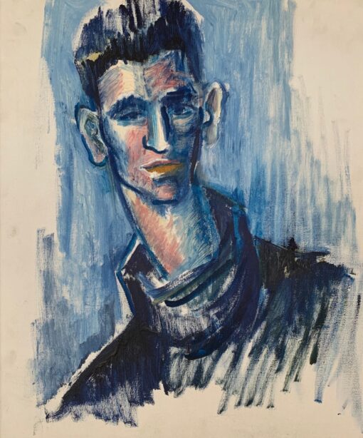 Portrait of Young Man in Blue, French School, oil on canvas framed modern