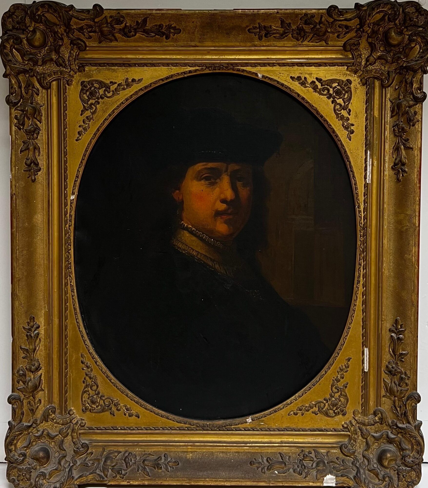 Very Large Antique French Old Master Oil Painting after Rembrandt, self portrait