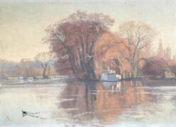 Sunrise on the river 'The River at Shiplake', Signed Oil Painting