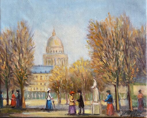 Beautiful Parisian Park Scene Fashionable Figures