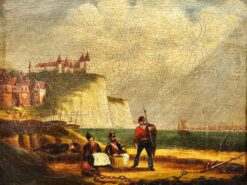 Napoleonic Wars Period Marine 1800's Oil Painting Soldiers on French Beach