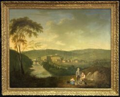 Huge Georgian 1820's English Oil Industrial Landscape with Mills Children Picnic
