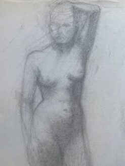 Mid 1900-1999 French Charcoal Drawing - Portrait of a Standing Nude Women