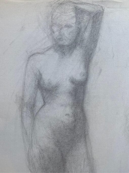 Mid 1900-1999 French Charcoal Drawing - Portrait of a Standing Nude Women
