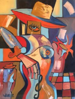 Large French Abstract Picasso Style Red Colour Original Oil Painting Signed