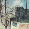 1960's French Signed Oil Painting Bouquinistes River Seine Notre Dame Paris